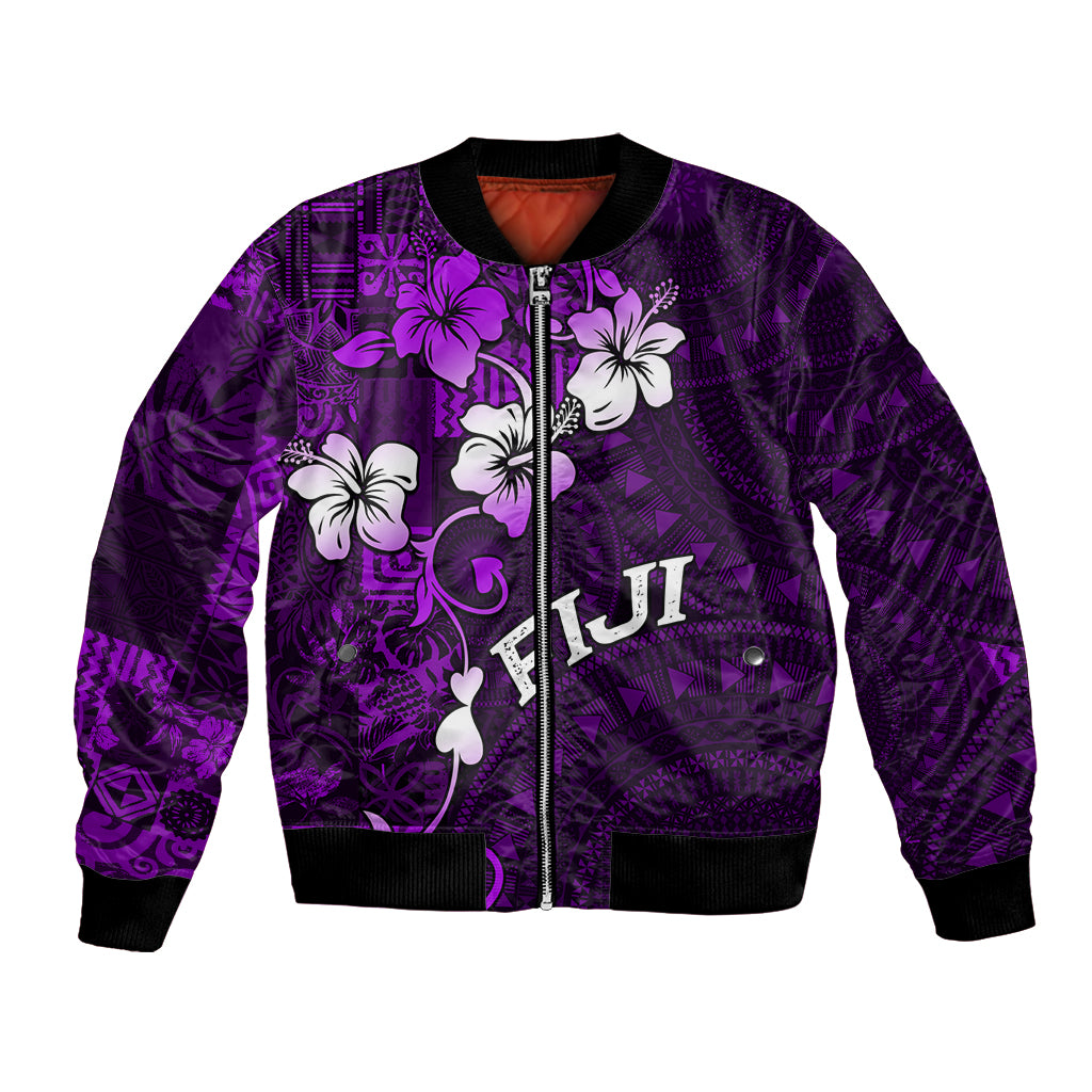 Fiji Masi Bomber Jacket Fijian Hibiscus Tapa Purple Version LT01 Unisex Purple - Polynesian Pride