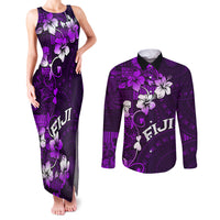 Fiji Masi Couples Matching Tank Maxi Dress and Long Sleeve Button Shirt Fijian Hibiscus Tapa Purple Version LT01 Purple - Polynesian Pride