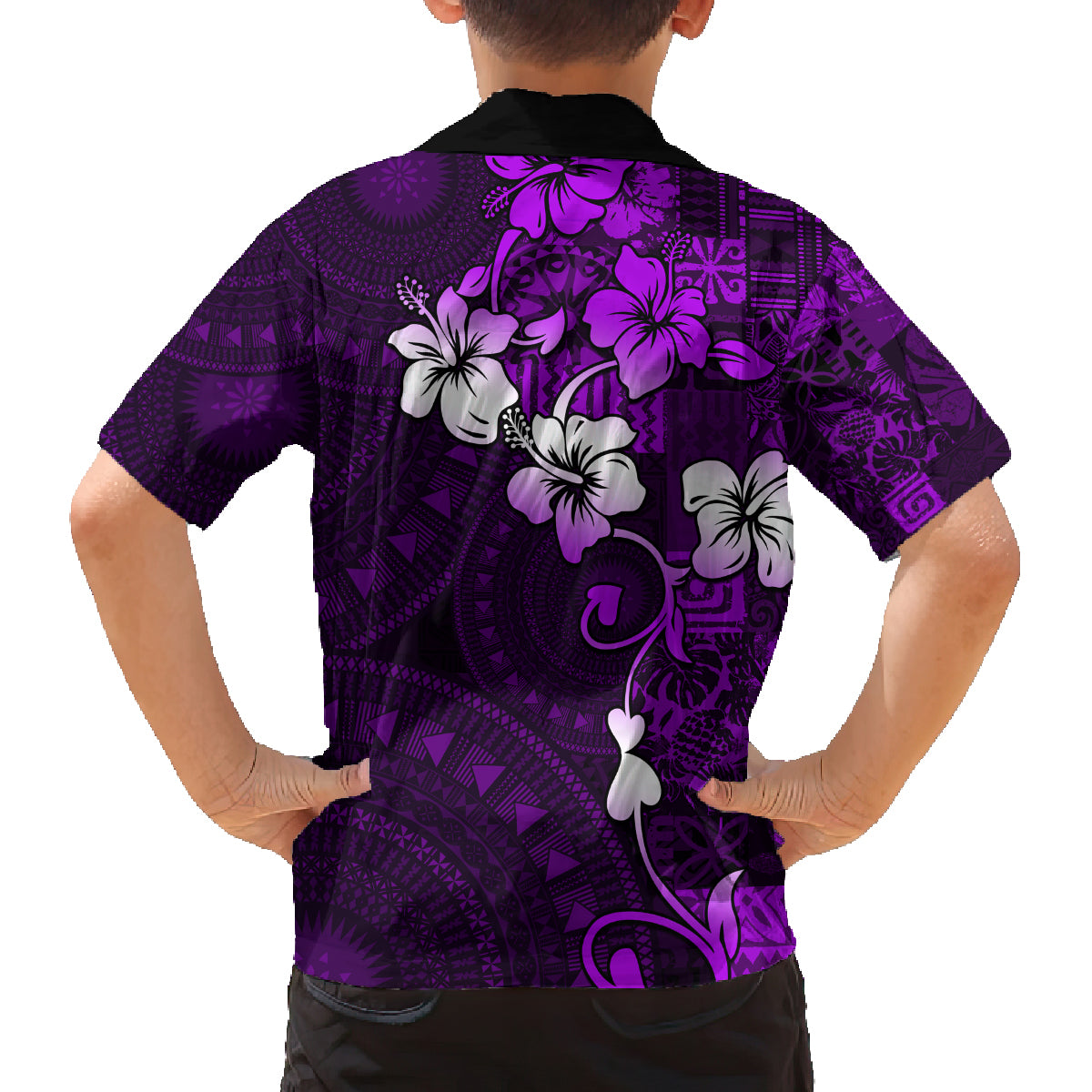 Fiji Masi Family Matching Tank Maxi Dress and Hawaiian Shirt Fijian Hibiscus Tapa Purple Version LT01 - Polynesian Pride