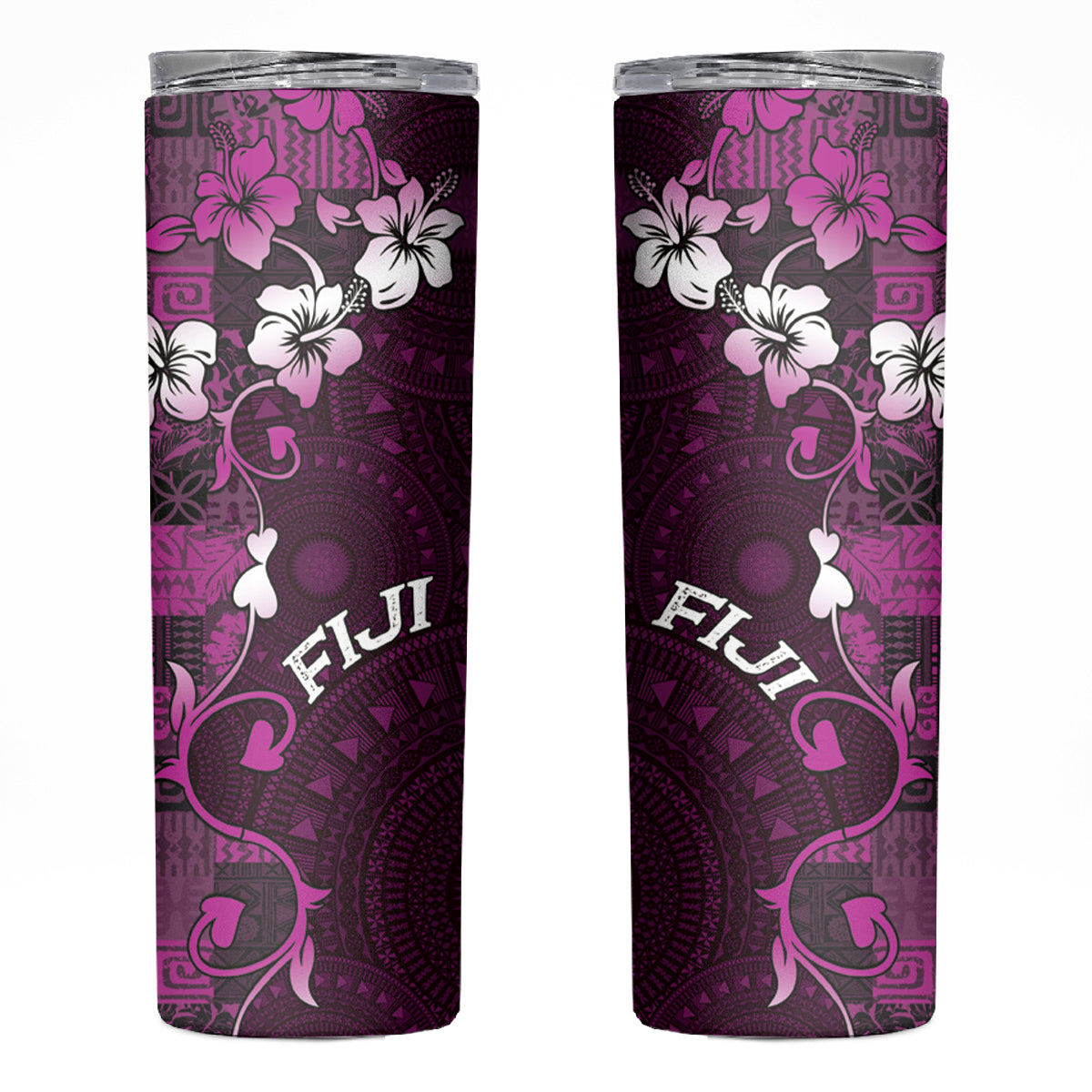 Fiji Masi Skinny Tumbler Fijian Hibiscus Tapa Purple Version