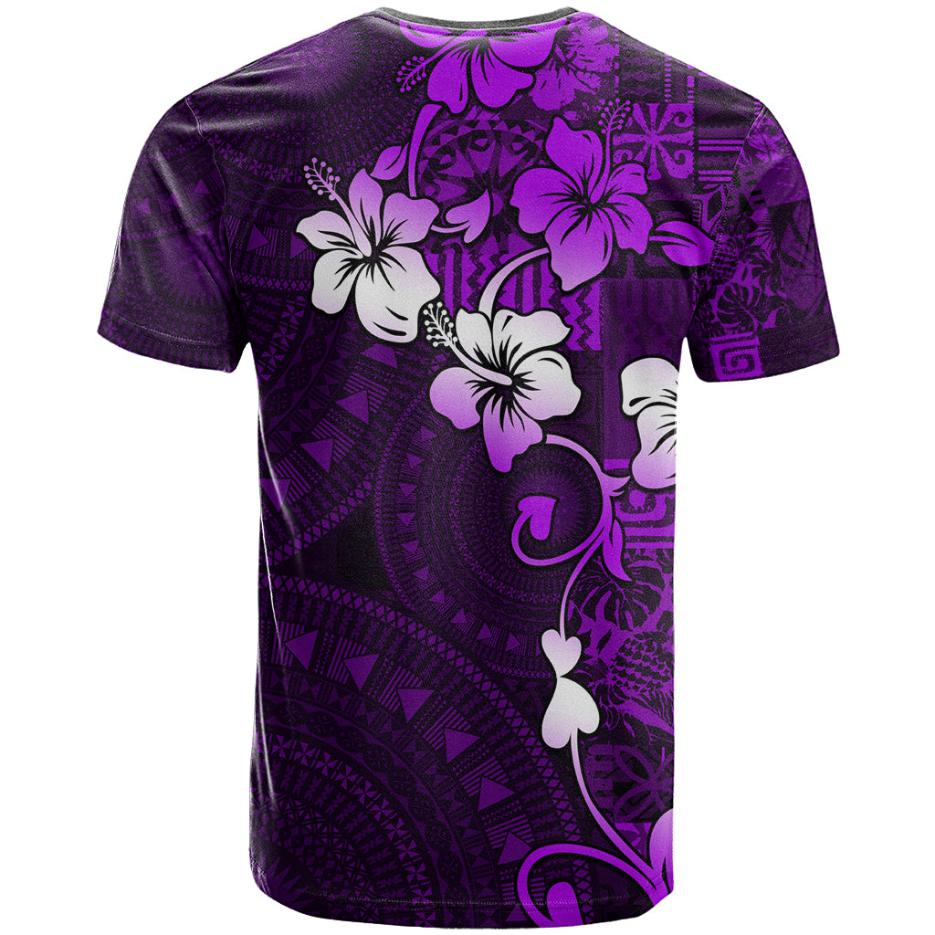 Fiji Masi T Shirt Fijian Hibiscus Tapa Purple Version LT01 - Polynesian Pride