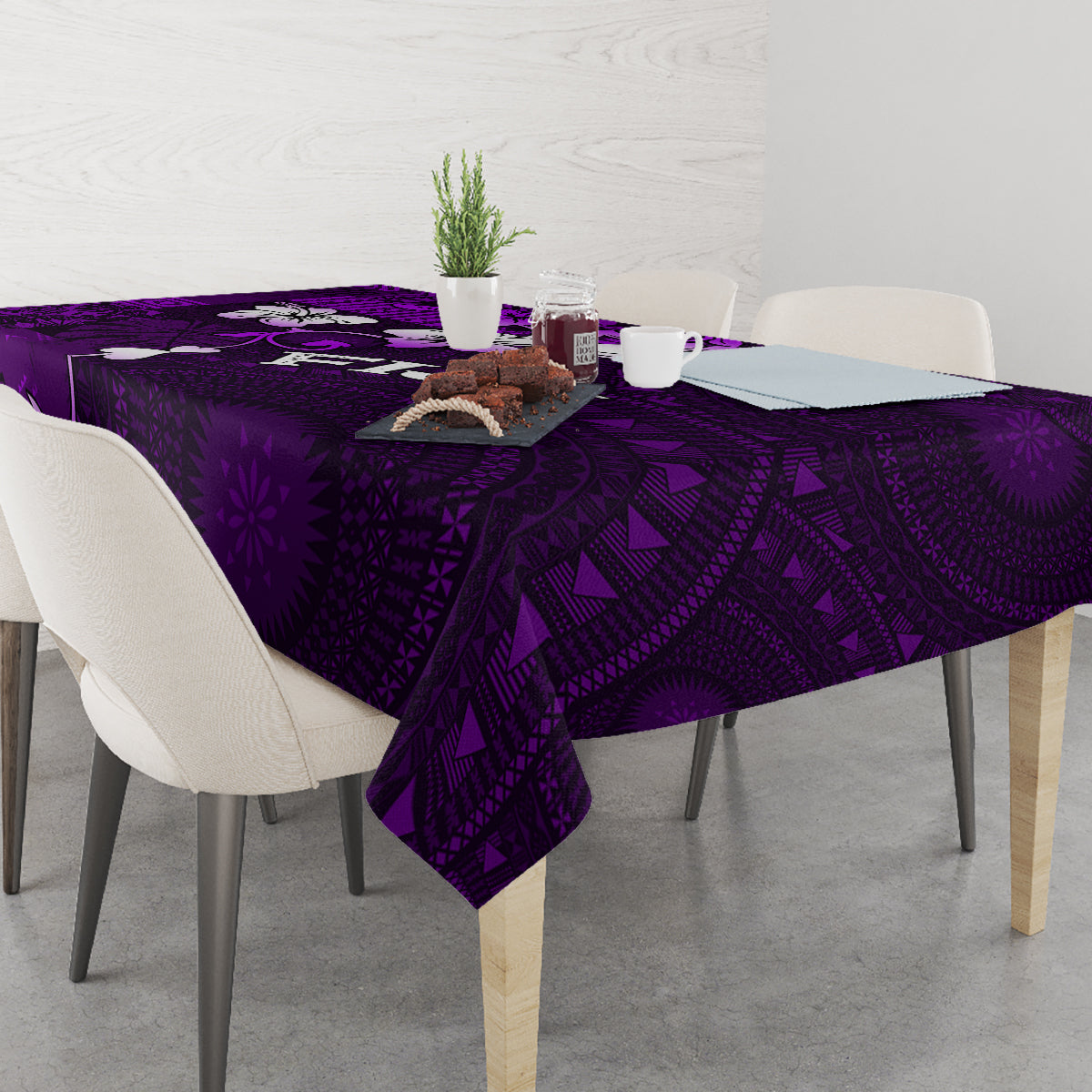 Fiji Masi Tablecloth Fijian Hibiscus Tapa Purple Version LT01 - Polynesian Pride