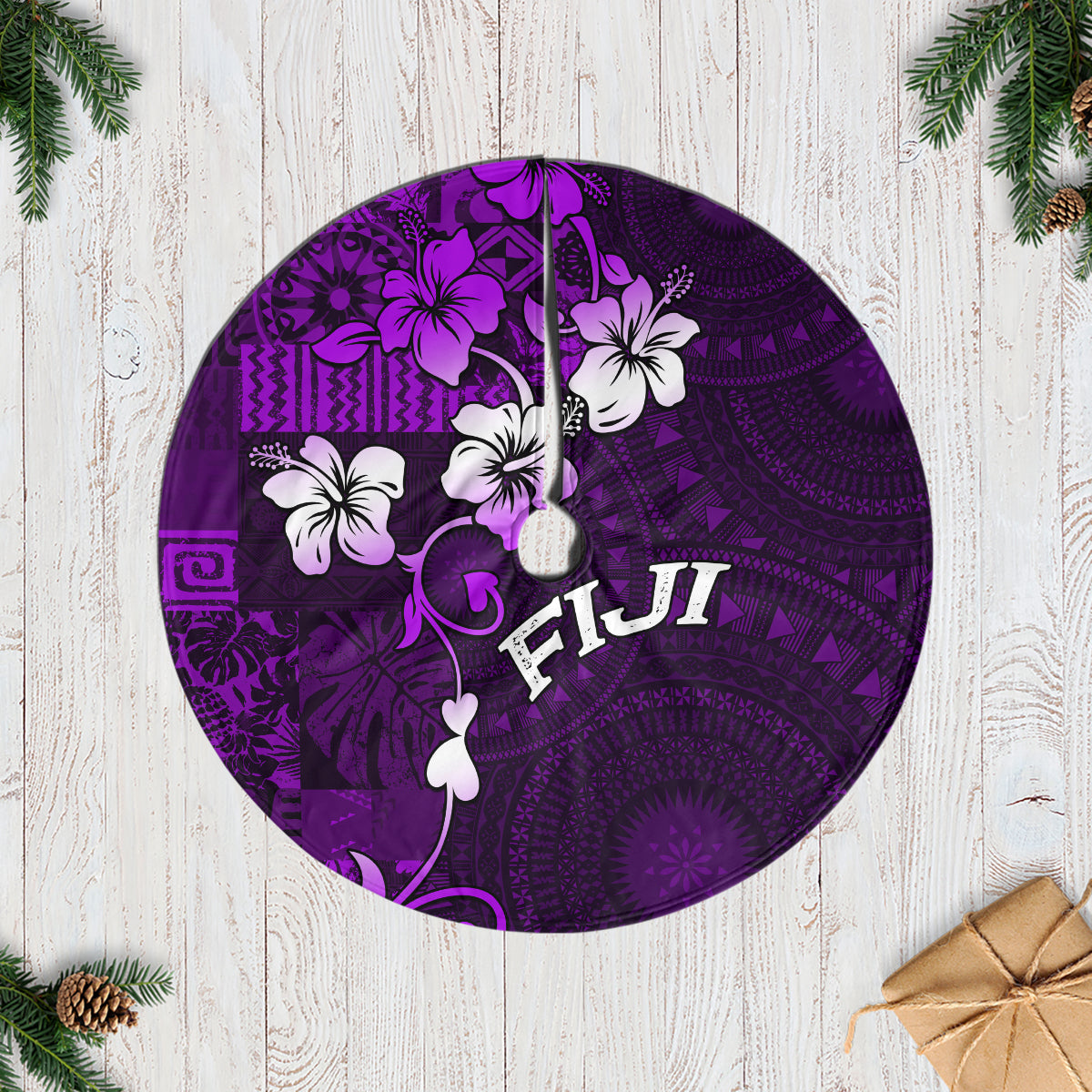Fiji Masi Tree Skirt Fijian Hibiscus Tapa Purple Version LT01 Casual Tree Skirts Purple - Polynesian Pride