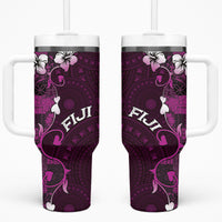 Fiji Masi Tumbler With Handle Fijian Hibiscus Tapa Purple Version