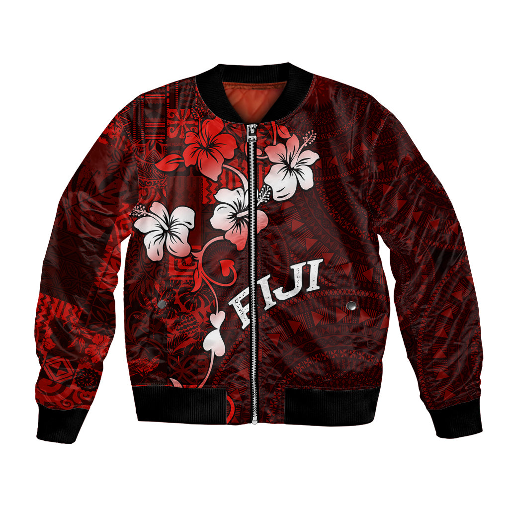 Fiji Masi Bomber Jacket Fijian Hibiscus Tapa Red Version LT01 Unisex Red - Polynesian Pride