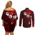 Fiji Masi Couples Matching Off Shoulder Short Dress and Long Sleeve Button Shirt Fijian Hibiscus Tapa Red Version LT01 - Polynesian Pride