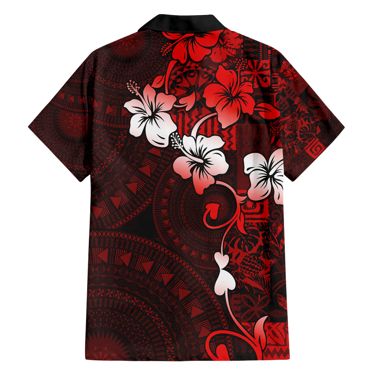 Fiji Masi Family Matching Puletasi Dress and Hawaiian Shirt Fijian Hibiscus Tapa Red Version LT01 - Polynesian Pride