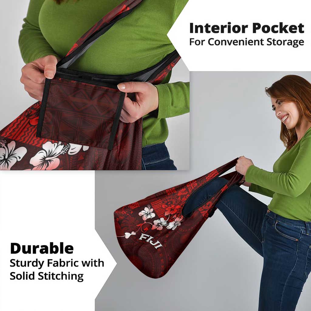 Fiji Masi Grocery Bag Fijian Hibiscus Tapa Red Version