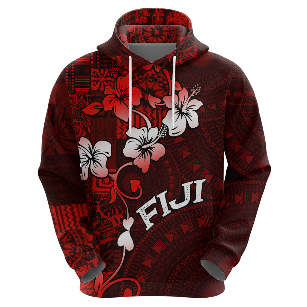 Fiji Masi Hoodie Fijian Hibiscus Tapa Red Version LT01 - Polynesian Pride