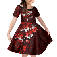 Fiji Masi Kid Short Sleeve Dress Fijian Hibiscus Tapa Red Version LT01 KID Red - Polynesian Pride