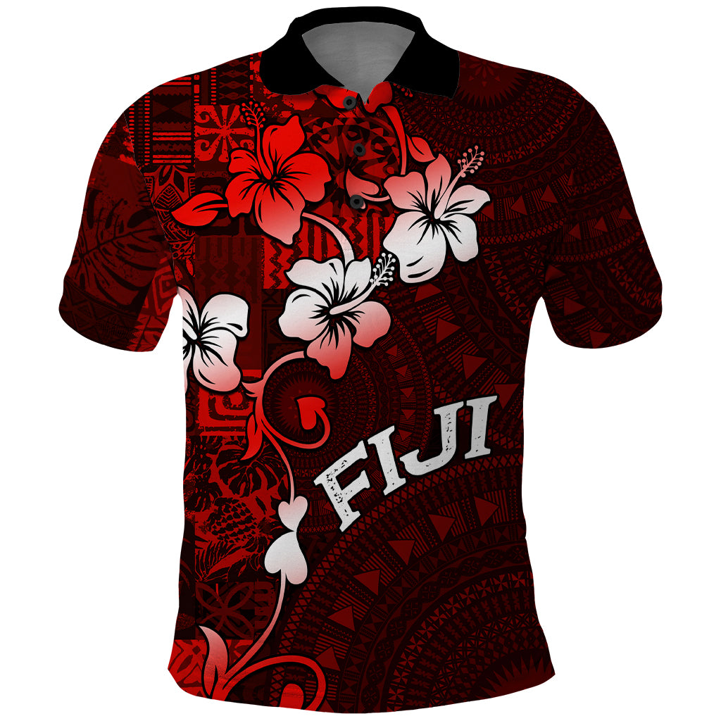 Fiji Masi Polo Shirt Fijian Hibiscus Tapa Red Version LT01 Red - Polynesian Pride