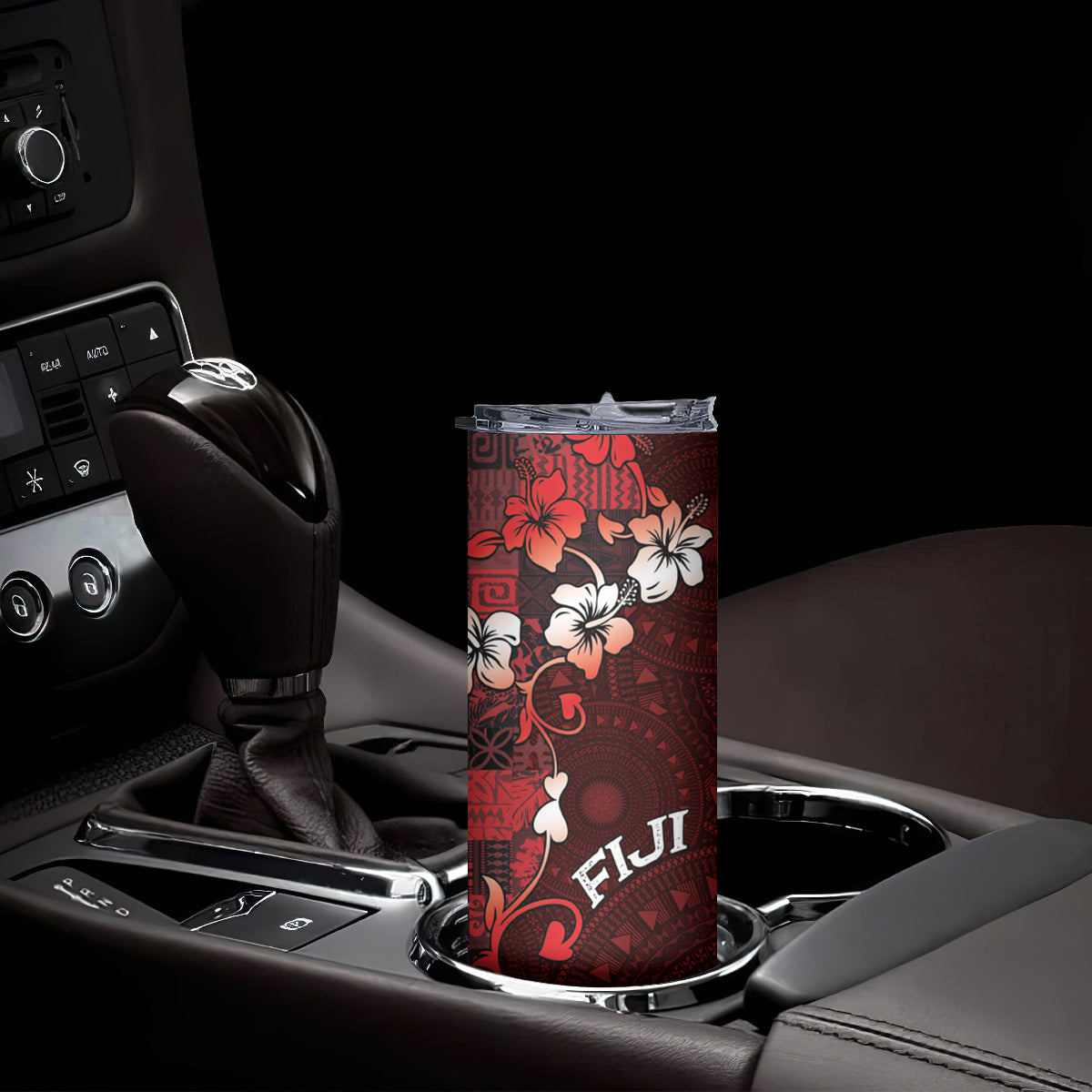 Fiji Masi Skinny Tumbler Fijian Hibiscus Tapa Red Version