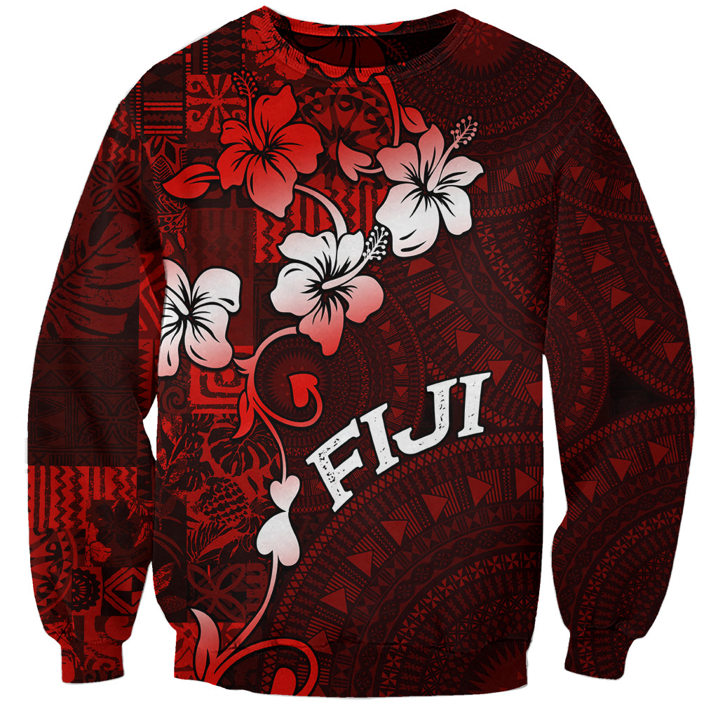 Fiji Masi Sweatshirt Fijian Hibiscus Tapa Red Version LT01 Unisex Red - Polynesian Pride