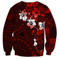Fiji Masi Sweatshirt Fijian Hibiscus Tapa Red Version LT01 - Polynesian Pride