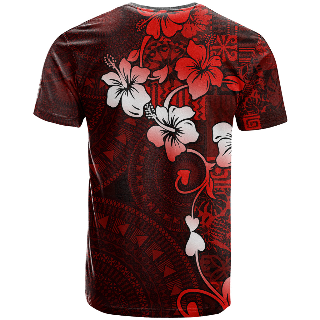 Fiji Masi T Shirt Fijian Hibiscus Tapa Red Version LT01 - Polynesian Pride