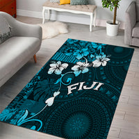 Fiji Masi Area Rug Fijian Hibiscus Tapa Sky Blue Version LT01 - Polynesian Pride