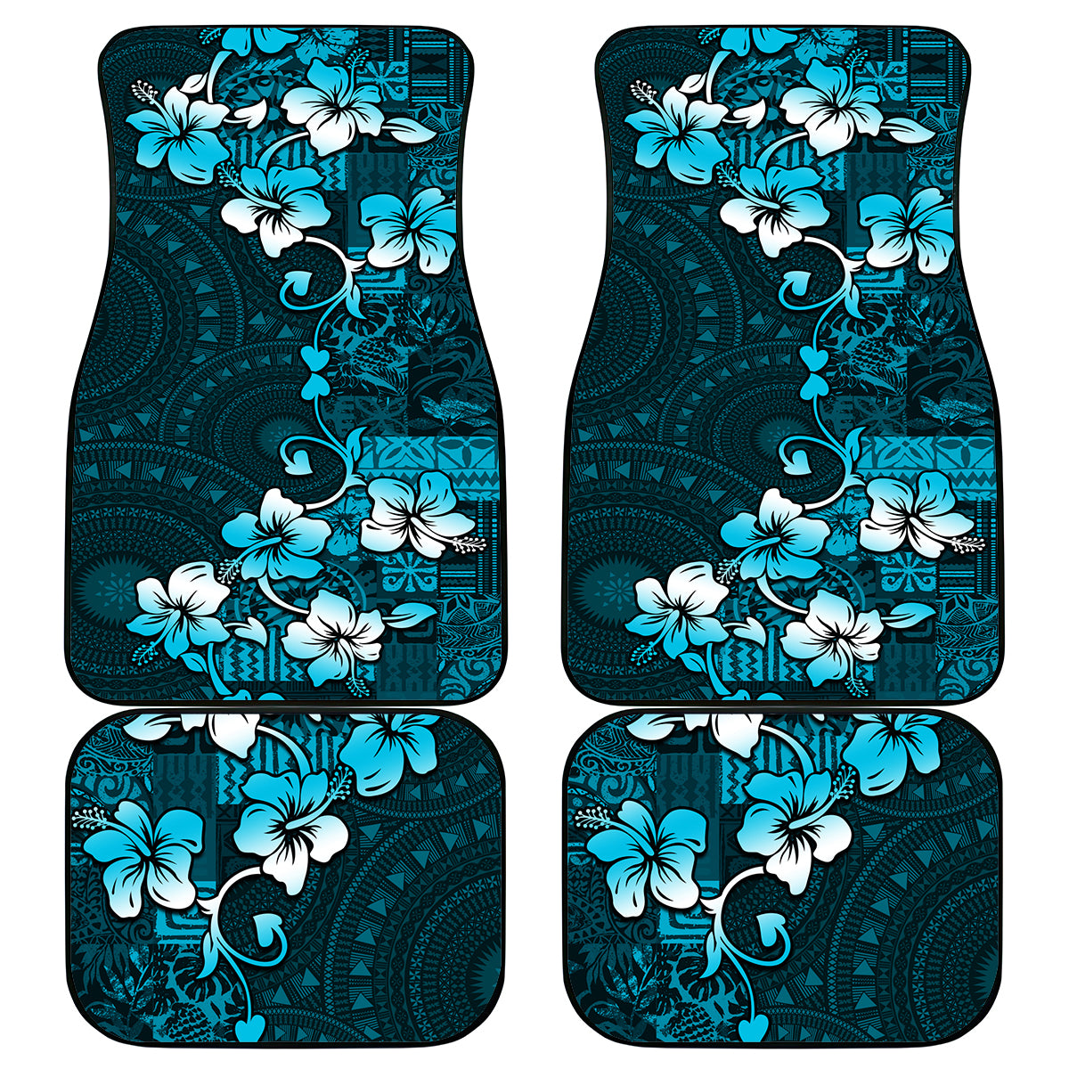 Fiji Masi Car Mats Fijian Hibiscus Tapa Sky Blue Version LT01 Blue - Polynesian Pride