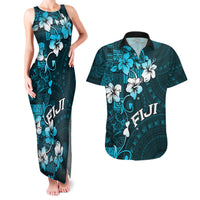 Fiji Masi Couples Matching Tank Maxi Dress and Hawaiian Shirt Fijian Hibiscus Tapa Sky Blue Version LT01 Blue - Polynesian Pride