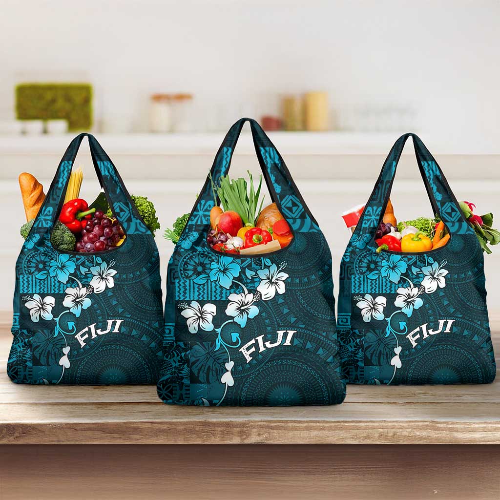Fiji Masi Grocery Bag Fijian Hibiscus Tapa Sky Blue Version