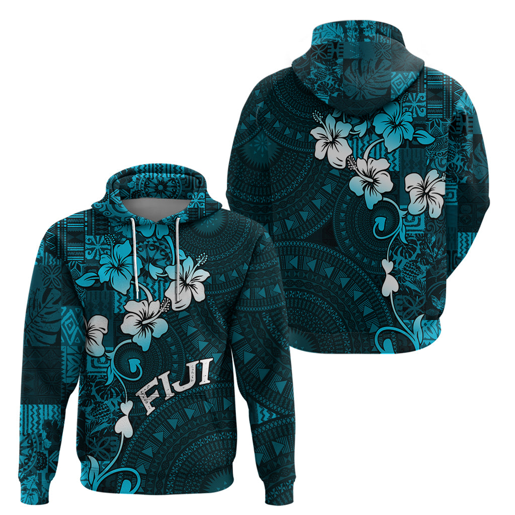 Fiji Masi Hoodie Fijian Hibiscus Tapa Sky Blue Version LT01 - Polynesian Pride