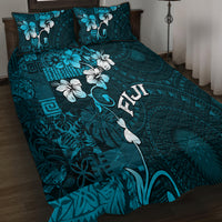 Fiji Masi Quilt Bed Set Fijian Hibiscus Tapa Sky Blue Version LT01 - Polynesian Pride