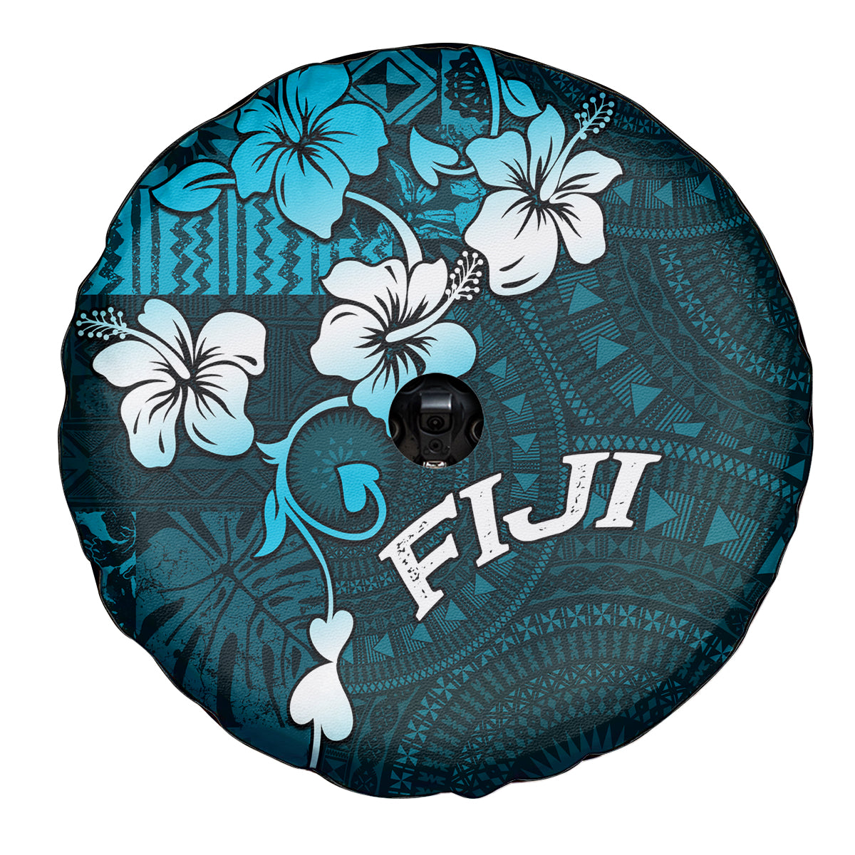 Fiji Masi Spare Tire Cover Fijian Hibiscus Tapa Sky Blue Version LT01 - Polynesian Pride