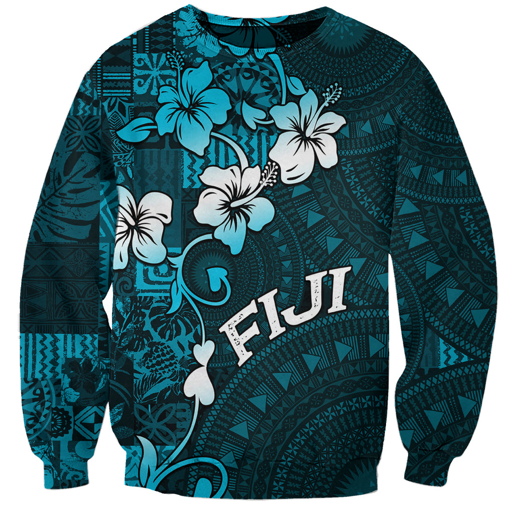 Fiji Masi Sweatshirt Fijian Hibiscus Tapa Sky Blue Version LT01 Unisex Blue - Polynesian Pride