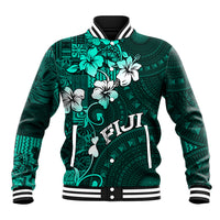 Fiji Masi Baseball Jacket Fijian Hibiscus Tapa Turquoise Version LT01 Unisex Turquoise - Polynesian Pride