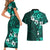 Fiji Masi Couples Matching Short Sleeve Bodycon Dress and Hawaiian Shirt Fijian Hibiscus Tapa Turquoise Version LT01 - Polynesian Pride