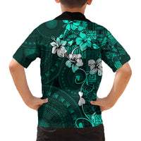 Fiji Masi Kid Hawaiian Shirt Fijian Hibiscus Tapa Turquoise Version LT01 - Polynesian Pride