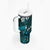 Fiji Masi Tumbler With Handle Fijian Hibiscus Tapa Turquoise Version