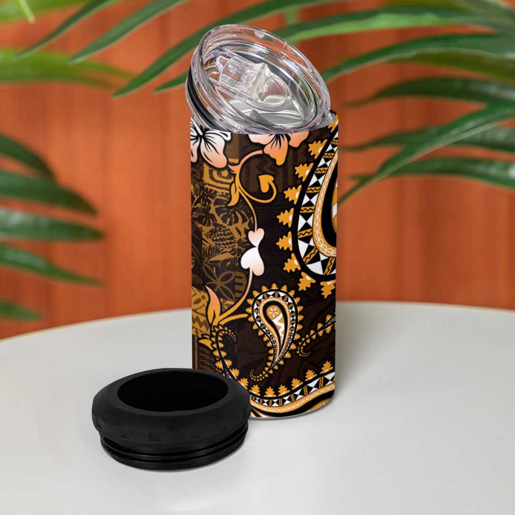 Fiji Masi Paisley With Hibiscus Tapa 4 in 1 Can Cooler Tumbler Gold Version