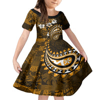Fiji Masi Paisley With Hibiscus Tapa Family Matching Tank Maxi Dress and Hawaiian Shirt Gold Version LT01 Daughter's Dress Gold - Polynesian Pride