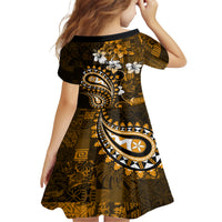 Fiji Masi Paisley With Hibiscus Tapa Kid Short Sleeve Dress Gold Version LT01 - Polynesian Pride