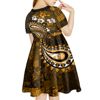Fiji Masi Paisley With Hibiscus Tapa Kid Short Sleeve Dress Gold Version LT01 - Polynesian Pride