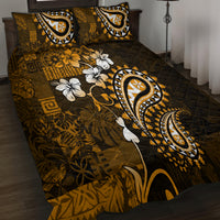 Fiji Masi Paisley With Hibiscus Tapa Quilt Bed Set Gold Version LT01 - Polynesian Pride