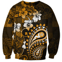 Fiji Masi Paisley With Hibiscus Tapa Sweatshirt Gold Version LT01 Unisex Gold - Polynesian Pride