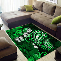 Fiji Masi Paisley With Hibiscus Tapa Area Rug Green Version LT01 - Polynesian Pride