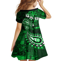 Fiji Masi Paisley With Hibiscus Tapa Kid Short Sleeve Dress Green Version LT01 - Polynesian Pride