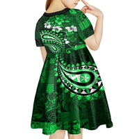 Fiji Masi Paisley With Hibiscus Tapa Kid Short Sleeve Dress Green Version LT01 - Polynesian Pride