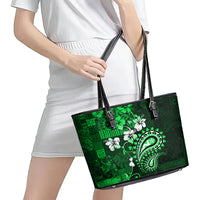 Fiji Masi Paisley With Hibiscus Tapa Leather Tote Bag Green Version LT01 - Polynesian Pride
