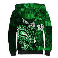 Fiji Masi Paisley With Hibiscus Tapa Sherpa Hoodie Green Version LT01 - Polynesian Pride