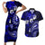 Fiji Masi Paisley With Hibiscus Tapa Couples Matching Short Sleeve Bodycon Dress and Hawaiian Shirt Navy Blue Version LT01 Blue - Polynesian Pride