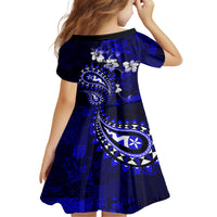 Fiji Masi Paisley With Hibiscus Tapa Kid Short Sleeve Dress Navy Blue Version LT01 - Polynesian Pride
