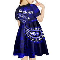 Fiji Masi Paisley With Hibiscus Tapa Kid Short Sleeve Dress Navy Blue Version LT01 - Polynesian Pride