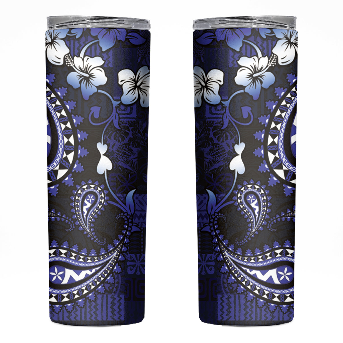 Fiji Masi Paisley With Hibiscus Tapa Skinny Tumbler Navy Blue Version