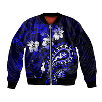 Fiji Masi Paisley With Hibiscus Tapa Sleeve Zip Bomber Jacket Navy Blue Version LT01 Unisex Blue - Polynesian Pride