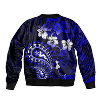 Fiji Masi Paisley With Hibiscus Tapa Sleeve Zip Bomber Jacket Navy Blue Version LT01 - Polynesian Pride