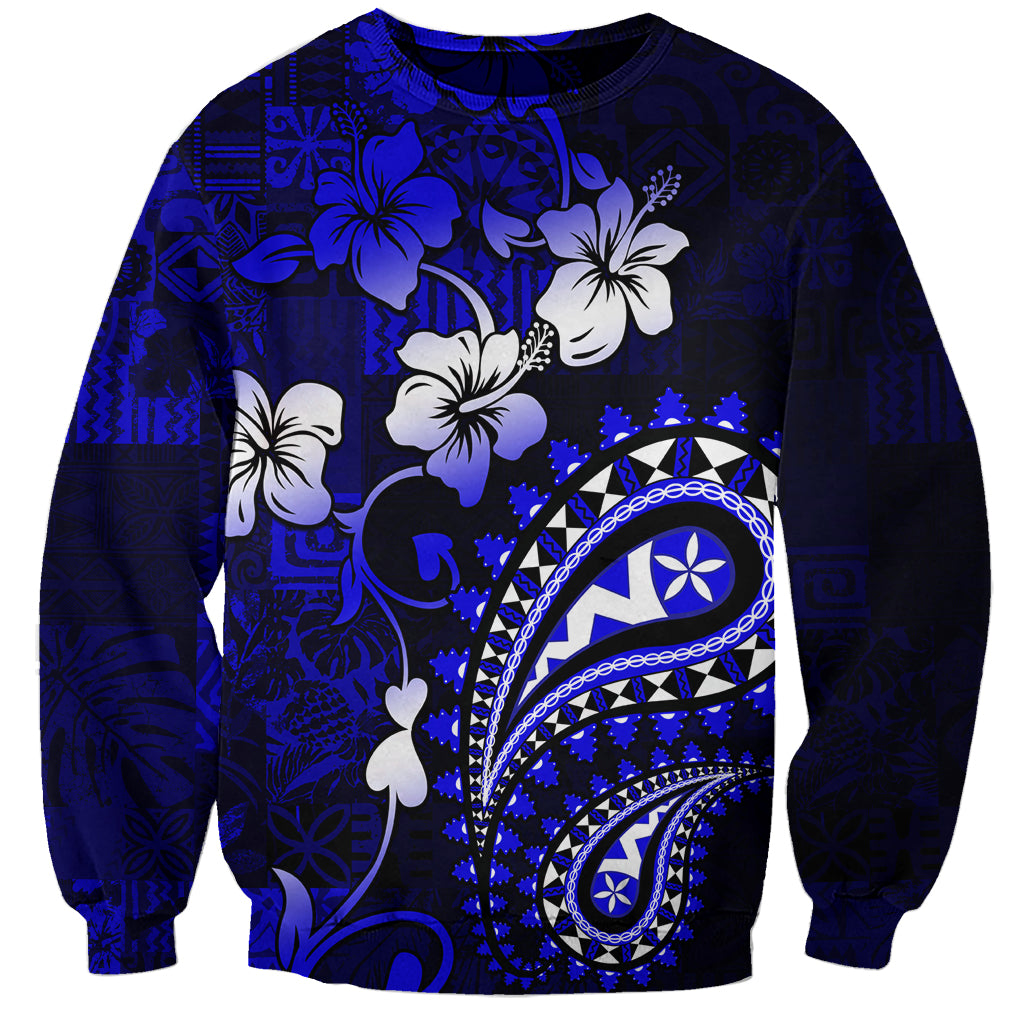 Fiji Masi Paisley With Hibiscus Tapa Sweatshirt Navy Blue Version LT01 Unisex Blue - Polynesian Pride