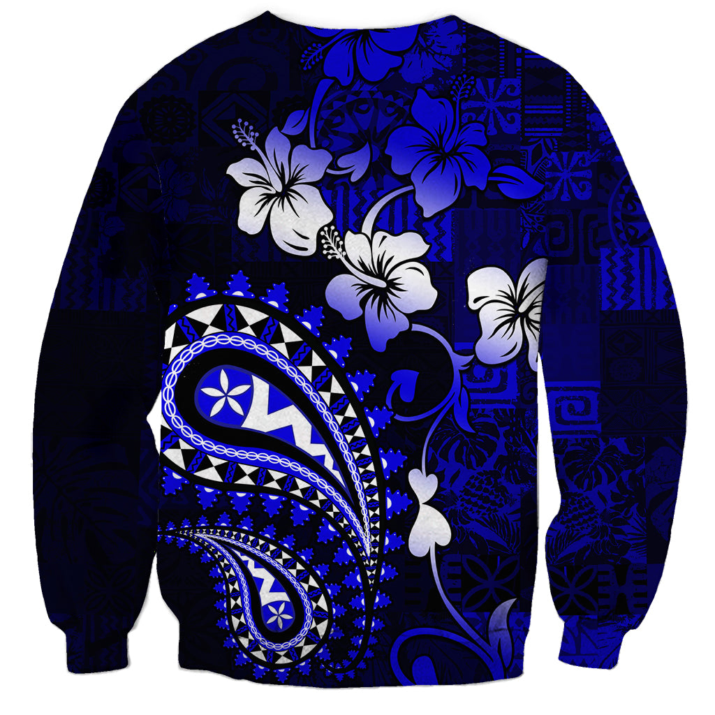 Fiji Masi Paisley With Hibiscus Tapa Sweatshirt Navy Blue Version LT01 - Polynesian Pride
